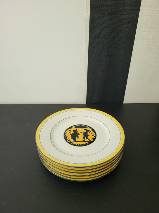 Image 1 of Assiettes en porcelaine Art Nouveau avec images orientales par Limoges France, Ensemble de 6 pièces.