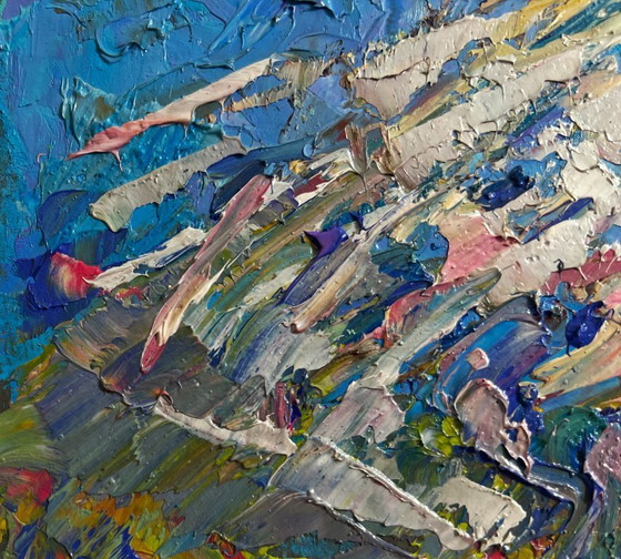 Image 1 of Original Oil Painting Frost Village Landscape Until the winter twilight