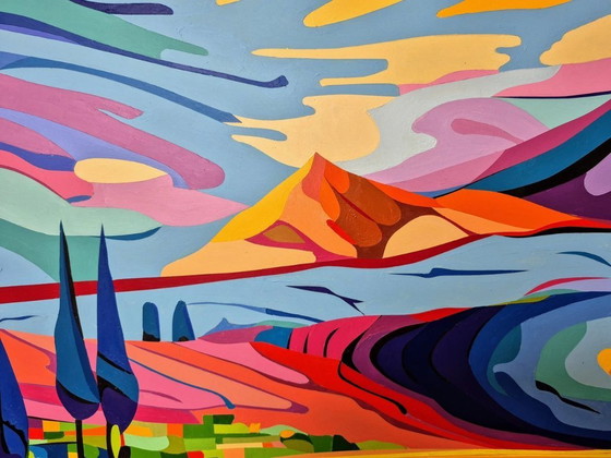 Image 1 of Dreamworld - Paesaggio colorato dipinto da Franklin van Dam (acrilico su MDF)