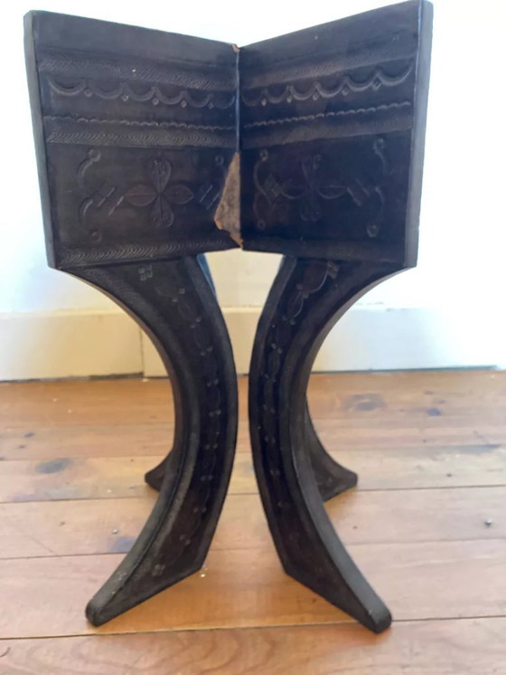 Image 1 of Two Tuareg side tables in wood and embossed leather