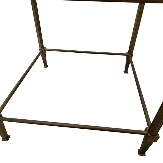 Image 1 of Table d'appoint vintage française en laiton avec verre fumé, années 1950