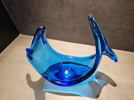 Image 1 of Ciotola scultura in corno di vetro spagnolo blu in stile Murano Viartec