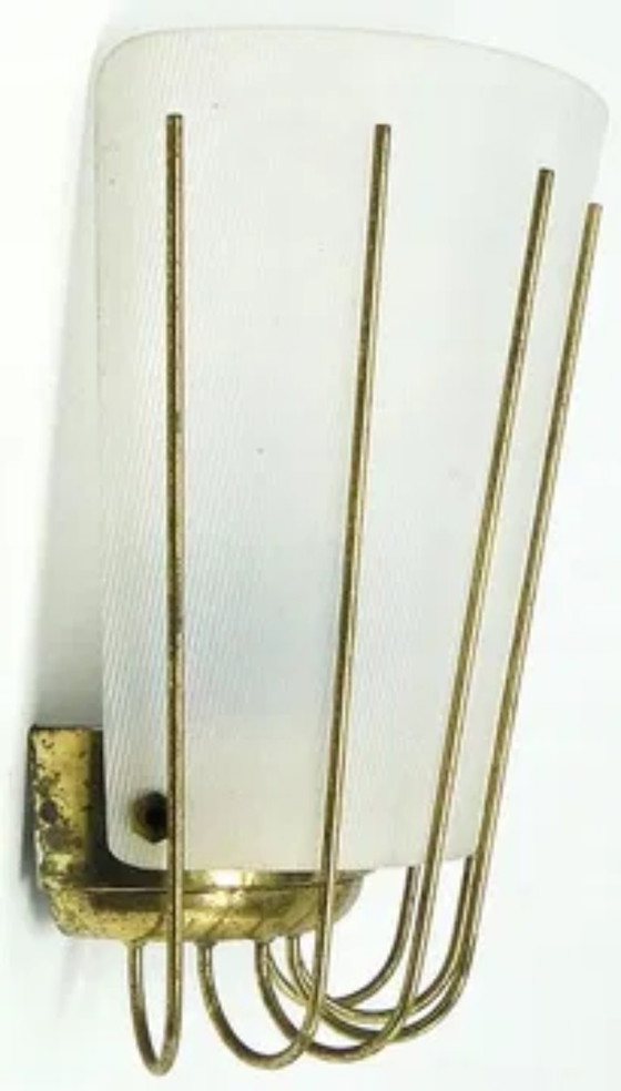Postmoderne polnische Wandleuchte, 1970er Jahre, Wandleuchten, Metall, Plexiglas, Gold (Foto 4 von 5)