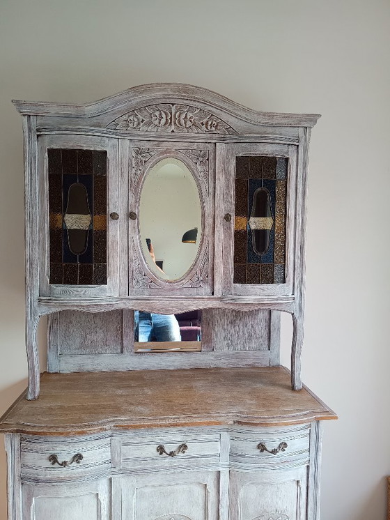 Image 1 of Antique sideboard with leaded glass and mirror