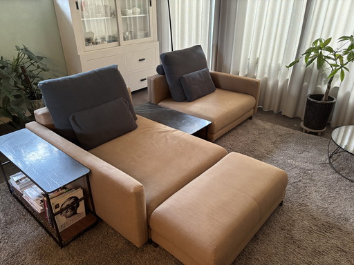 Sofá, mesas y mesa redonda de cristal Rolf Benz