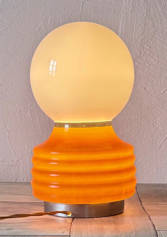 Lampada sferica vintage - Vetro opalino - Space Age - Anni '70 - Fungo, Lampade da tavolo, Arancione (foto 7 di 11)