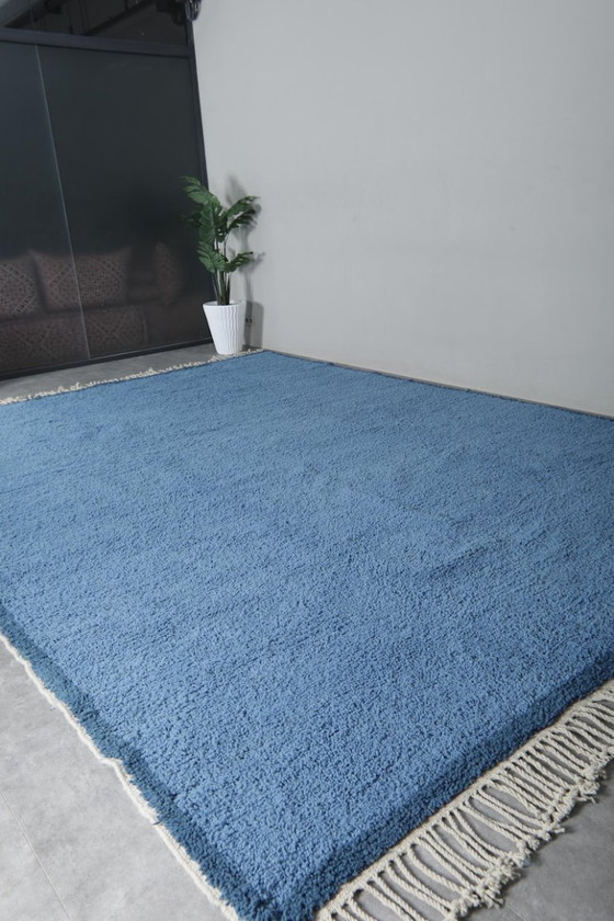 Image 1 of Tappeto Beni Ourain blu - Tappeto marocchino - Tappeto blu tinta unita - 230x140