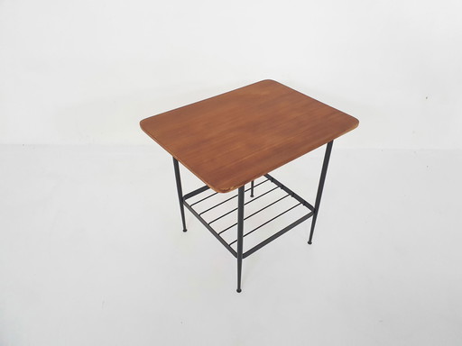 Small teak and metal side table, The Netherlands 1950's