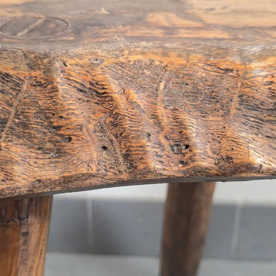 Image 1 of Pair of Vintage Brutalist Tripod Stools 1970s in Oak 70s DLG Marolles