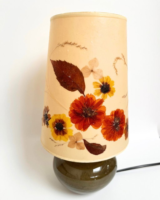 Vintage table lamp with pressed flower shade - France, 1970