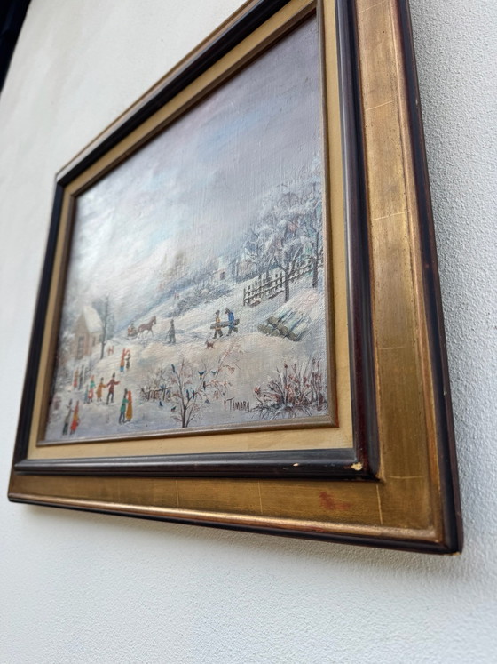 Antiguo cuadro de paisaje nevado, Pinturas y dibujos, Lienzo, Madera, Multicolor (foto 5 de 15)