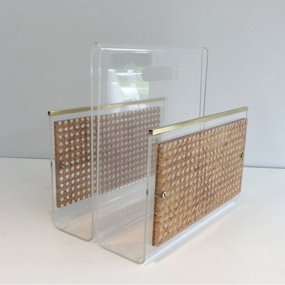 Image 1 of Pair of vintage magazine racks in plexiglass and brass, France 1970