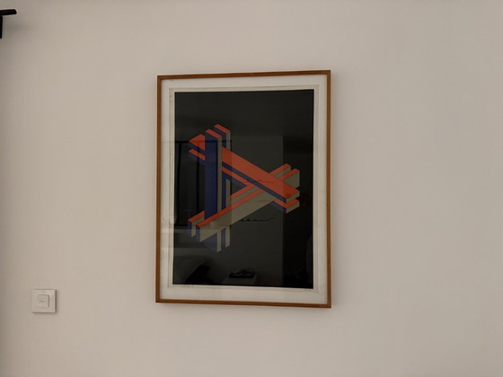 Numbered Space Age Kinetic Serigraph, Souloumiac, Vasarely style, Lithographs & prints, Paper, Wood, Orange (photo 11 of 11)