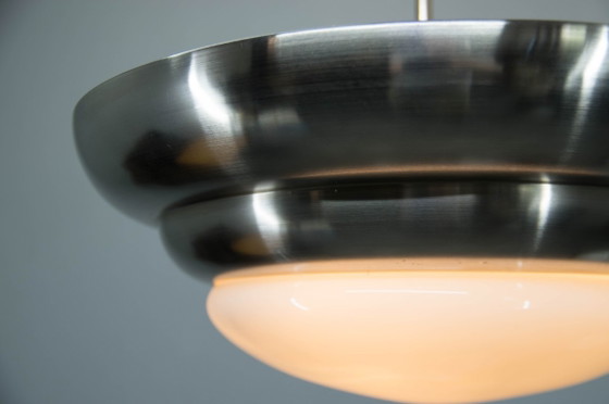 Rare Franta Anýž Nickel Chandelier, 1930s, Restored – Anyz Franta, Metal, Glass (photo 6 of 12)