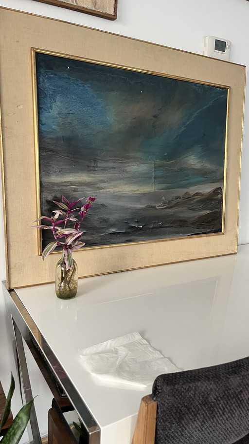 Peinture à l'huile vintage de W. Baele - Moody Seascape, Mid-Century encadrée