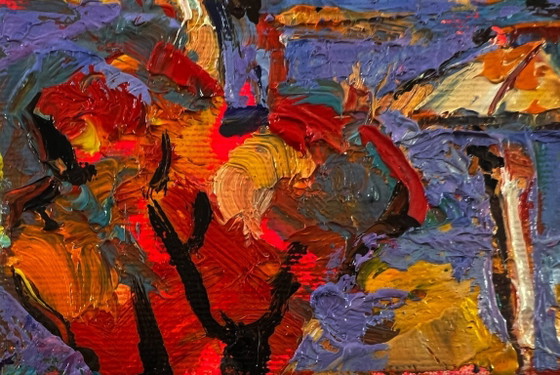 Image 1 of Original Oil Painting Sunset Sky Landscape Evening Over The City