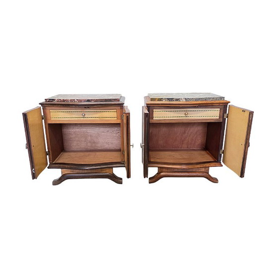 Stel Franse Art Deco Nachtkastjes Met Marmer Blad, Jaren 30 – Wood (photo 6 of 12)