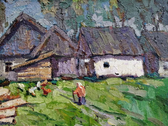 Original Ölgemälde Ländliche Landschaft Dorfleben Im Hof – Gemälde & Zeichnungen, Canvas (photo 5 of 11)