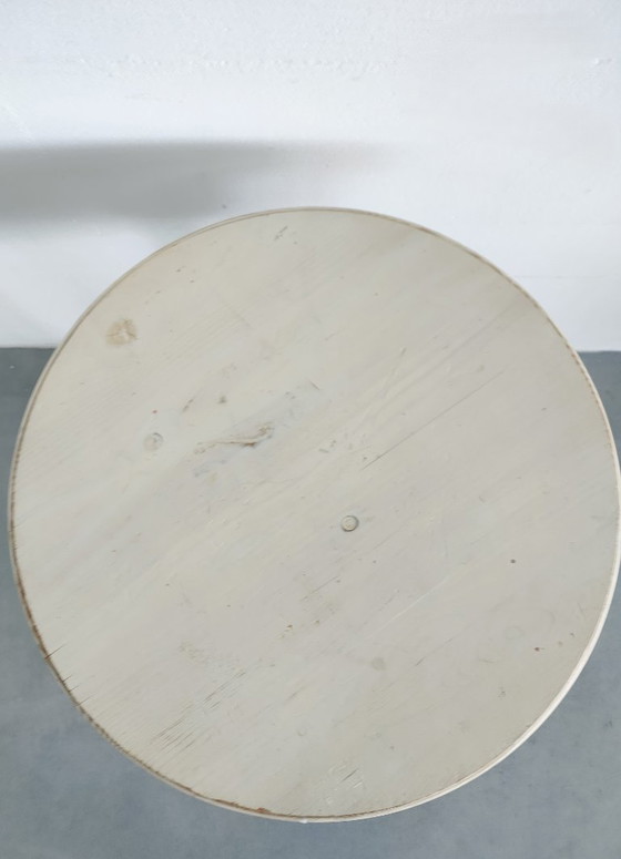 Vintage Brocant 'Farmhouse' Ronde Bijzettafel Plantentafel Haltafel (Créme/Wit) – Wood (photo 6 of 12)