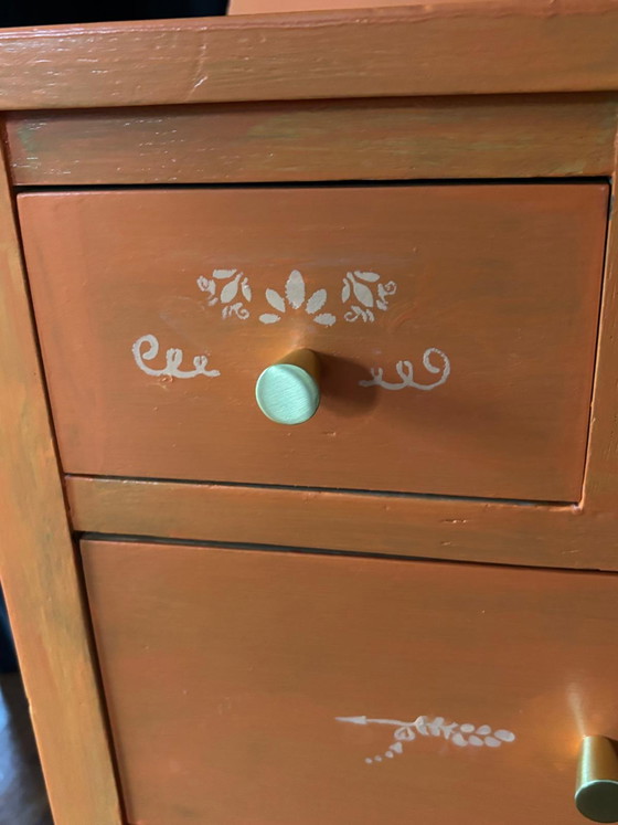 Image 1 of Orange dressing table with adjustable mirrors and drawers