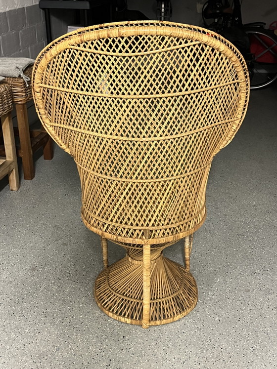 Image 1 of Sedia vintage in rattan a forma di pavone / Stile Rohé Noordwolde / Anni '60-'70 / Sedia a pavone