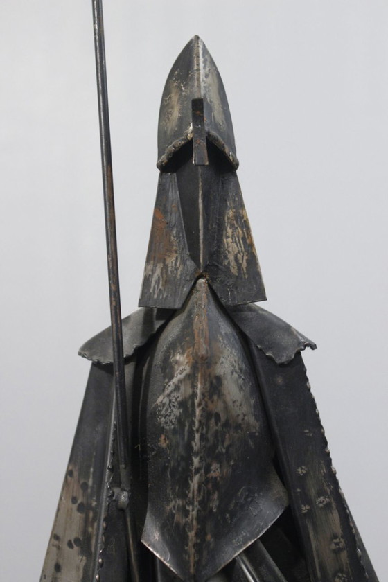 Image 1 of Vintage patinated welded iron sculpture of a warrior with a spear, 20th century