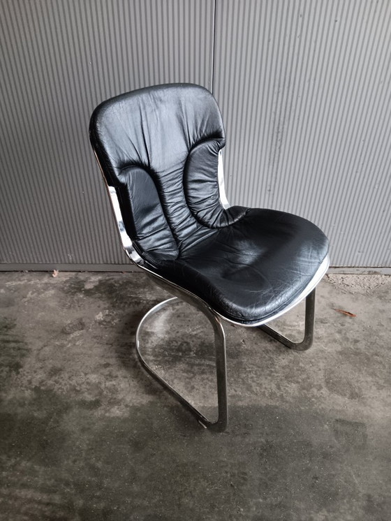 Image 1 of Willy Rizzo for Cidue - set of 6 Italian vintage chairs in black leather