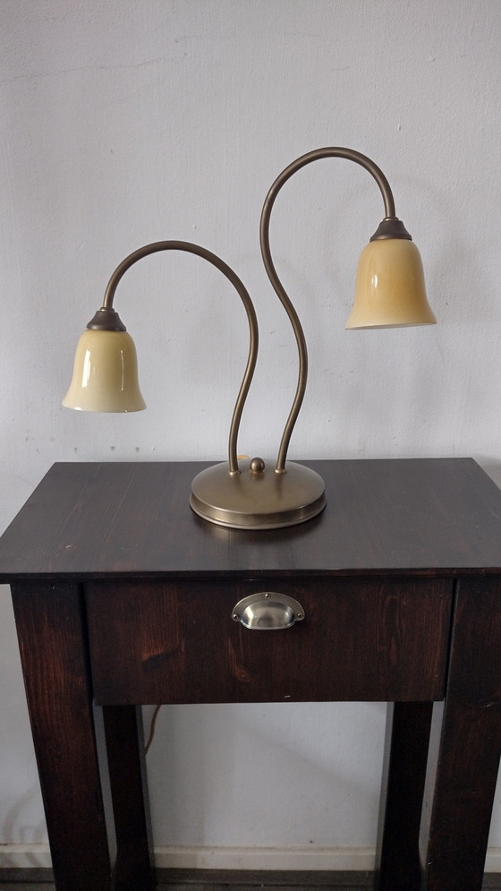 Image 1 of Handcrafted vintage table lamp - Jozé ten Have v.o.f. - with double arm and glass chalices