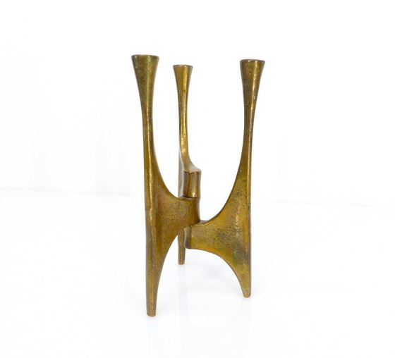 Image 1 of Lampadario brutalista a treppiede in bronzo, Michael Harjes, Germania, circa 1960