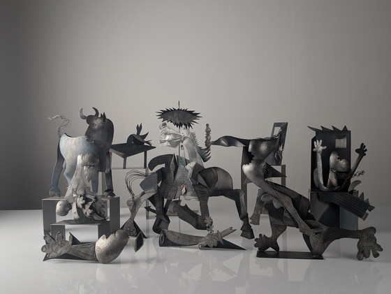 Image 1 of Sculptural Group "After Picasso" in Metal, Guernica Tribute, Late 20th Century