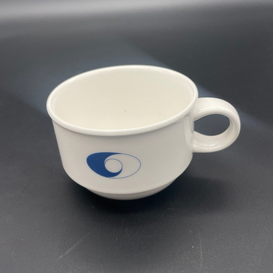 Villeroy & Boch Luxembourg, Tazza da caffè e piattino, Decorazione grafica blu, Stoviglie, Porcellana, Bianco (foto 3 di 9)