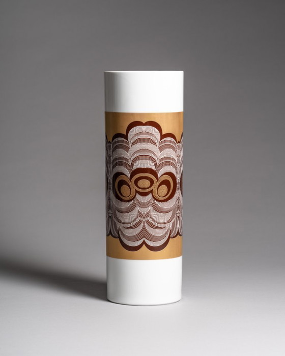 Image 1 of Vaso da pavimento XL raro e vintage in porcellana tedesca K&A Krautheim, decorazione Op Art dorata, 35 cm