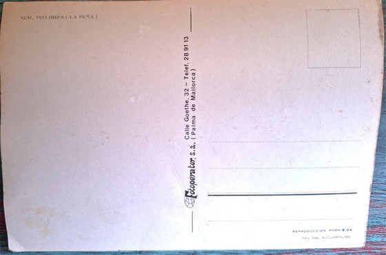 Image 1 of V. Berbegal. Oil on canvas painting + Ibiza postcard, artist reference - ca. 1980. Decoration