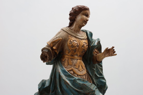 Image 1 of Statua religiosa francese del XVIII secolo raffigurante la Vergine Maria su una nuvola