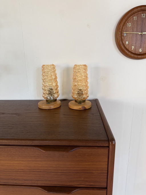 2 lampes de chevet en verre bullé, Helena Tynell, Glashütte Limbourg '60