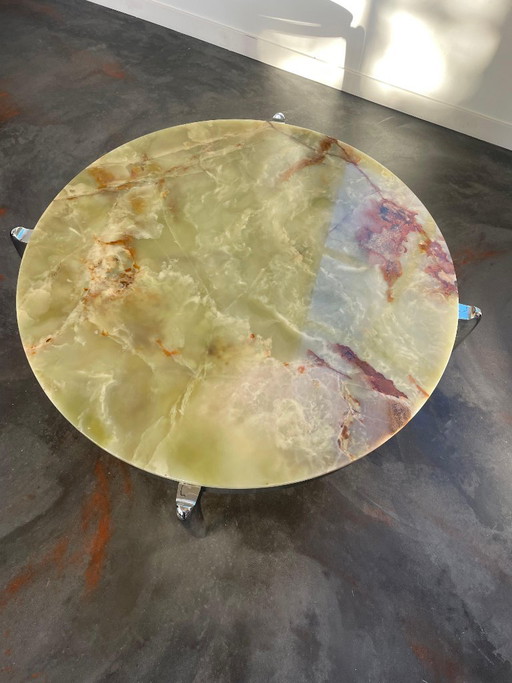 Vintage Onyx Marble Coffee Table (Green/Copper)