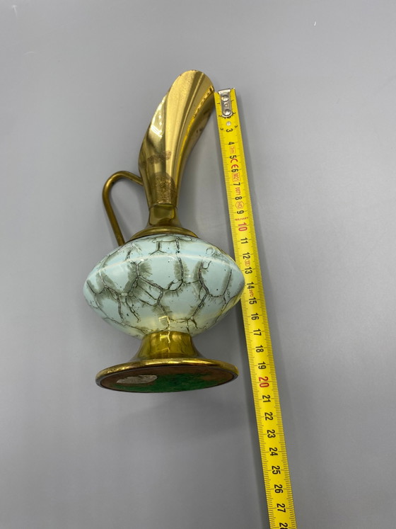 Decoratieve schenkkan van blauw gebarsten glas en verguld messing – Glazen & Karaffen, Brass (photo 6 of 6)