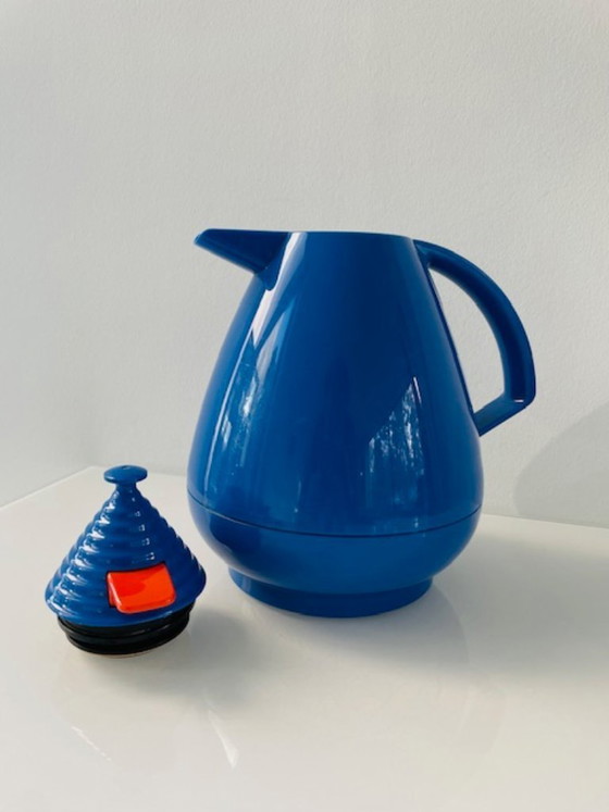 Image 1 of Bouteille isotherme vintage Leifheit Vivatherm bleue Memphis