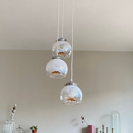 Image 1 of Murano Mazzega waterfall pendant light 3 glass globes 