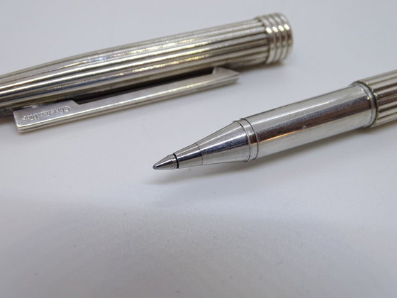 Image 1 of Penna a sfera scanalata Dior, metallo argentato, anni '70 - Francia