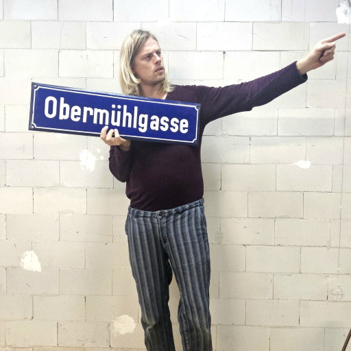 Vintage German Enamel Street Sign "Obermühlgasse" Frankfurt