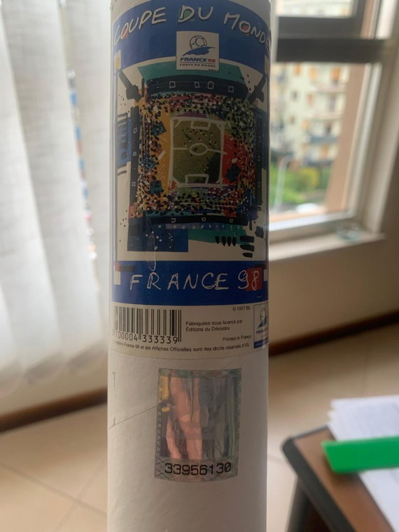 Image 1 of Affiche officielle de la Coupe du Monde France 98 - Nathalie Le Gall - État neuf avec tube d'origine