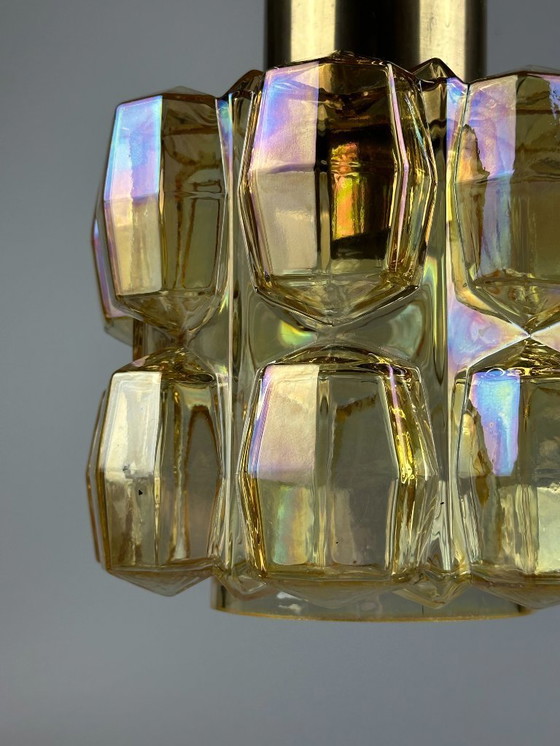 Image 1 of Lampada da soffitto anni '60-'70 Glashütte Limburg Germania vetro e ottone Space Age