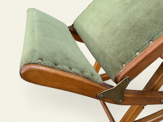 Image 1 of Poggiapiedi vintage degli anni '60 - poggiapiedi regolabile in altezza con rivestimento in tessuto verde chiaro