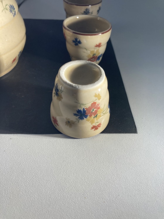 Image 1 of Likörset aus den 1960er Jahren: Flasche und 6 Porzellangläser