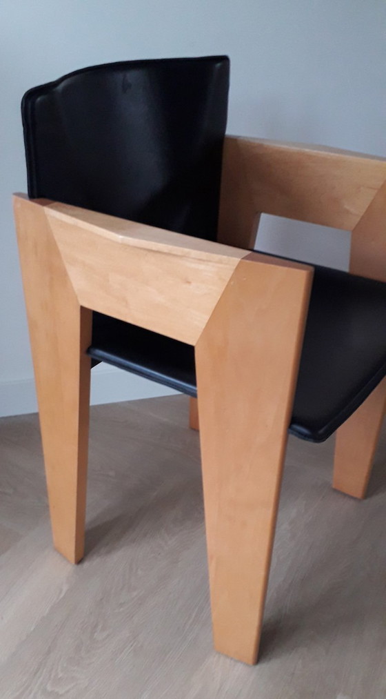 Image 1 of Arco Dining Chair design wooden leather chair Arnold Merckx