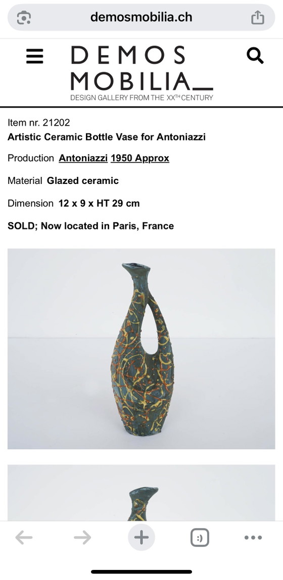 Sculptural Italian Ceramic Pitcher Vase — For Antoniazzi, C. 1950 (Impeccable Condition) (photo 12 of 15)