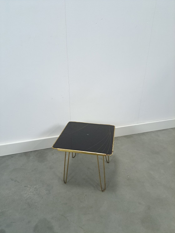 Image 1 of Side Table With Brass and Black Glass Top, Plant Table No. 23