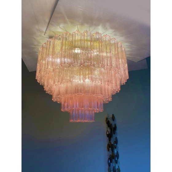 Image 1 of Plafonnier en verre de Murano rose « Tronchi »