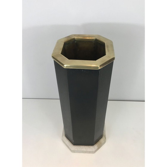 Image 1 of Vintage umbrella stand in blackened wood, brass and marble, 1950